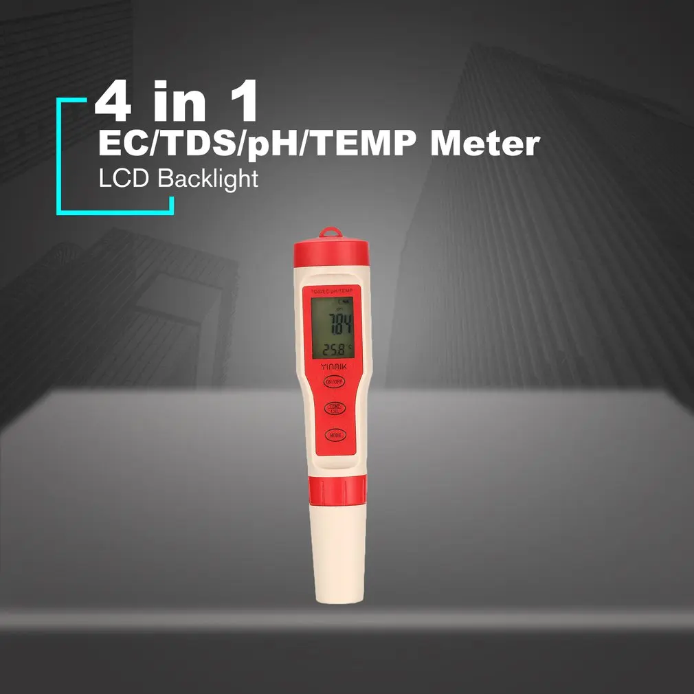 4 в 1 цифровой анализатор качества воды pH Монитор TDS EC измеритель температуры
