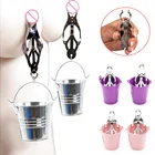 Грудь флирт БДСМ секс продукт, зажимы из нержавеющей стали для сосков с ведром, SM Slave зажимы-бабочки зажим для губ, игры для взрослых секс-игрушки