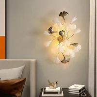 ginkgo leaf wall lamp new creative led wall light for dining living bedroom cafe decor lighting fixture golden iron wall sconce