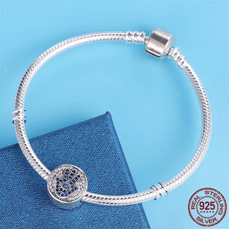 

100% Real 925 Sterling Silver Palm With Brick Beads Charm Fit Original 3mm Bracelet&Bangle Making Fashion DIY Jewelry For Women