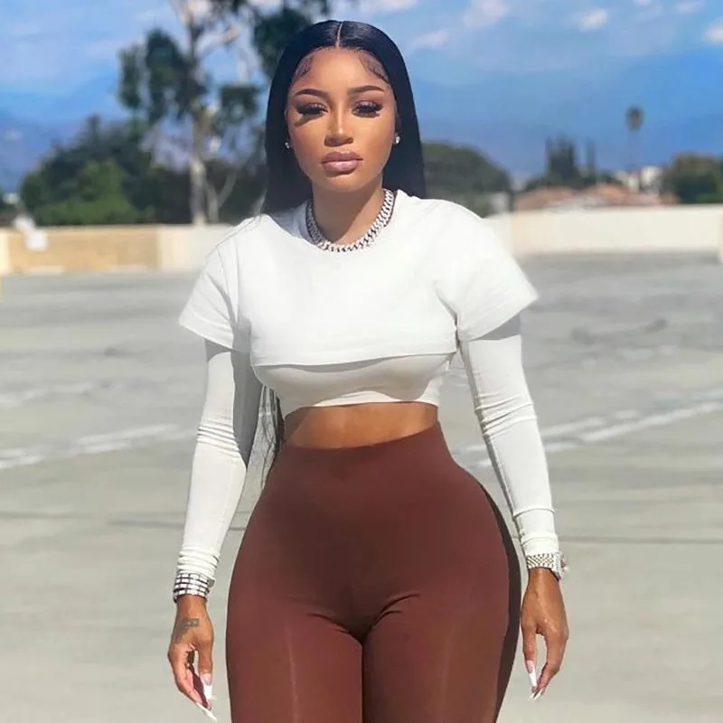 

Женская облегающая футболка с длинным рукавом, с круглым вырезом