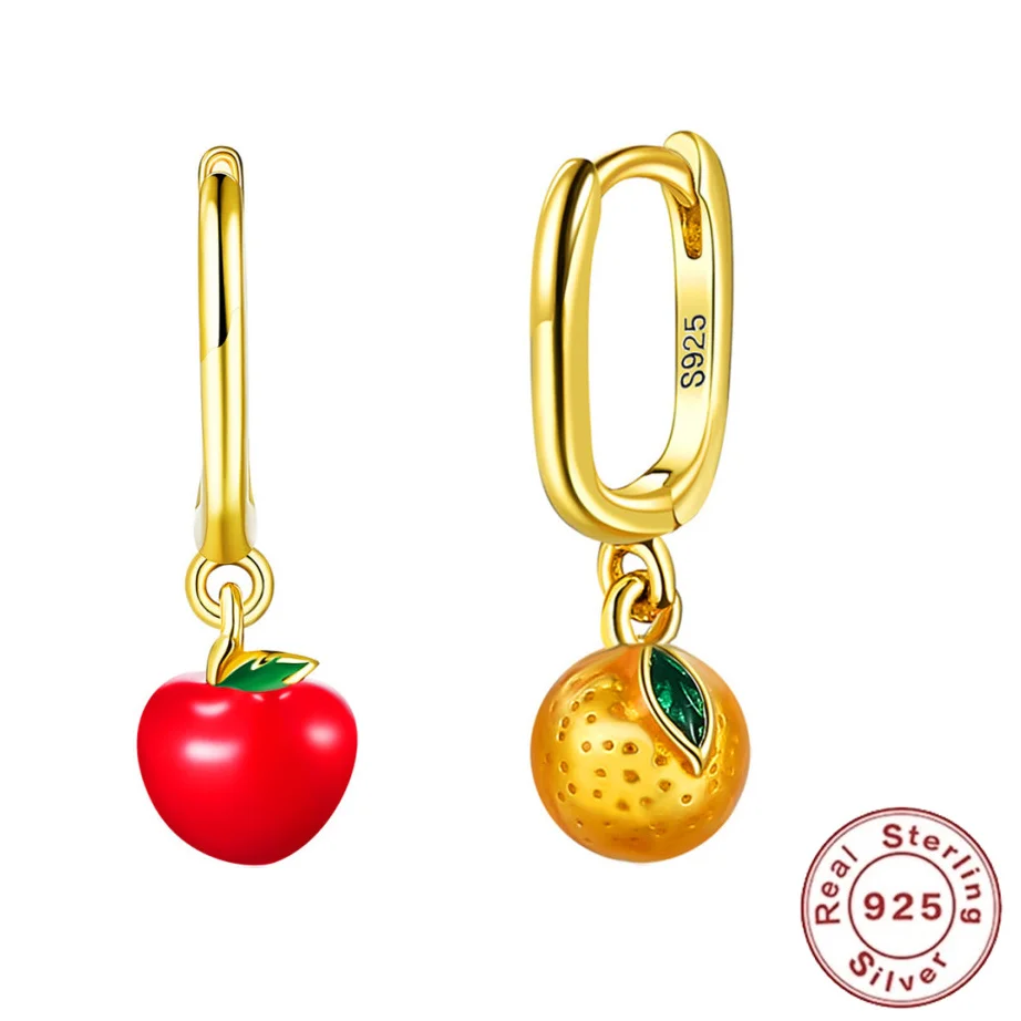 

Sterling Silver Orange Apple Drop Earrings for Women European and American Enamel Fruit Earrings Fine Jewelry Silver Earrings