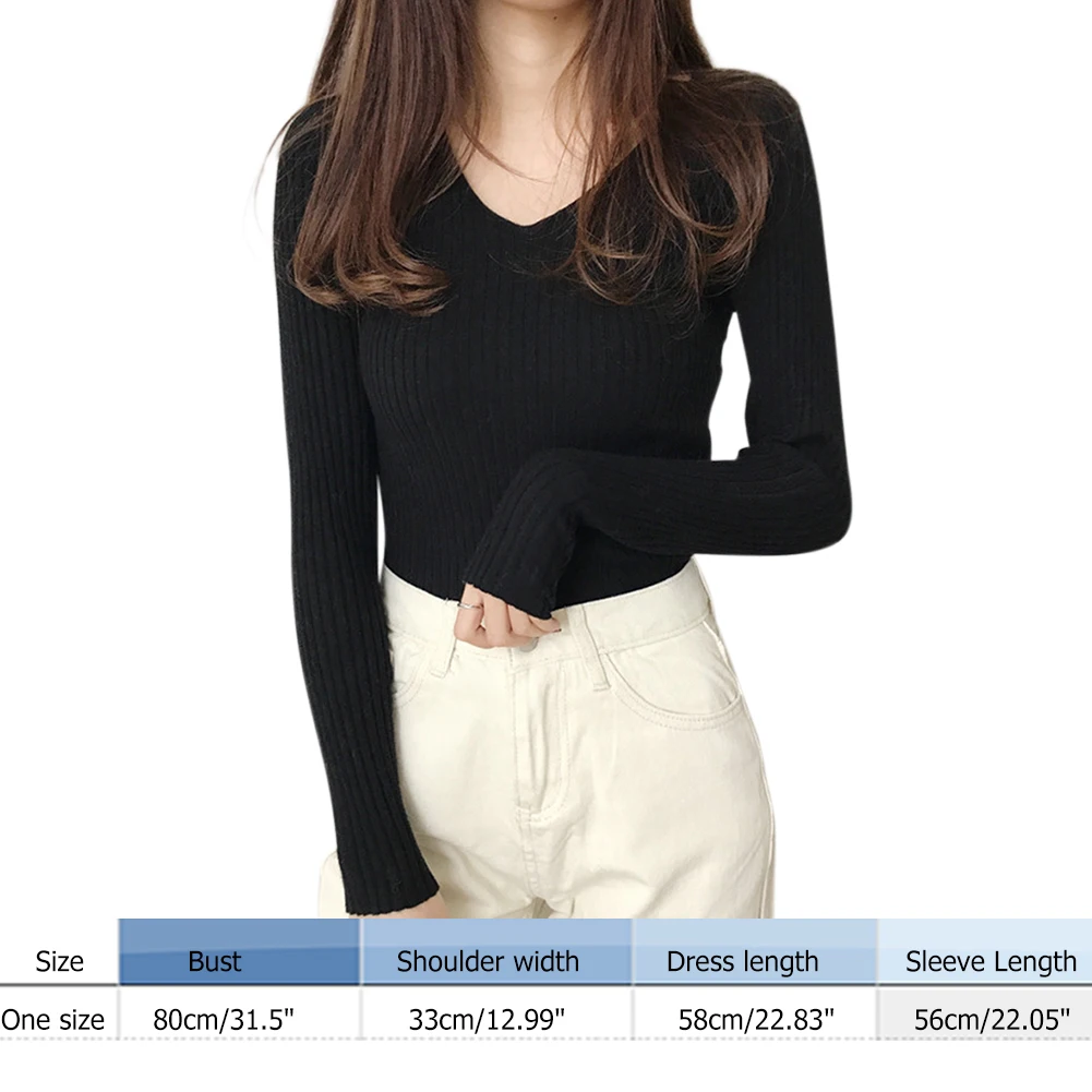 

V-Neck Sweater Women Knitted Bottoming Tops Simple Long Sleeve Skin-friendly Pullover Tops Slim Fit Elastic Sexy Shirts