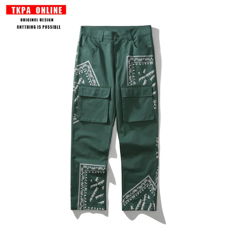 

20212021 Spring And Summer Fashion Men's Totem Printing Overalls Loose Vibe Style Japanese Loose Casual Pants Men