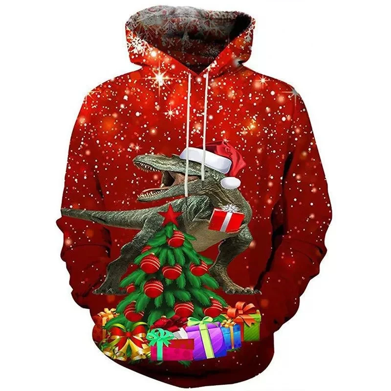 

Christmas Gift Series Fashion Boys and Girls Dinosaur Design Sports Hoodie Autumn and Winter New 3D Christmas Childrens Clothing