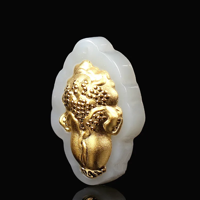 Натуральный китайский белый нефрит кулон мозаика Золотая капуста красивые