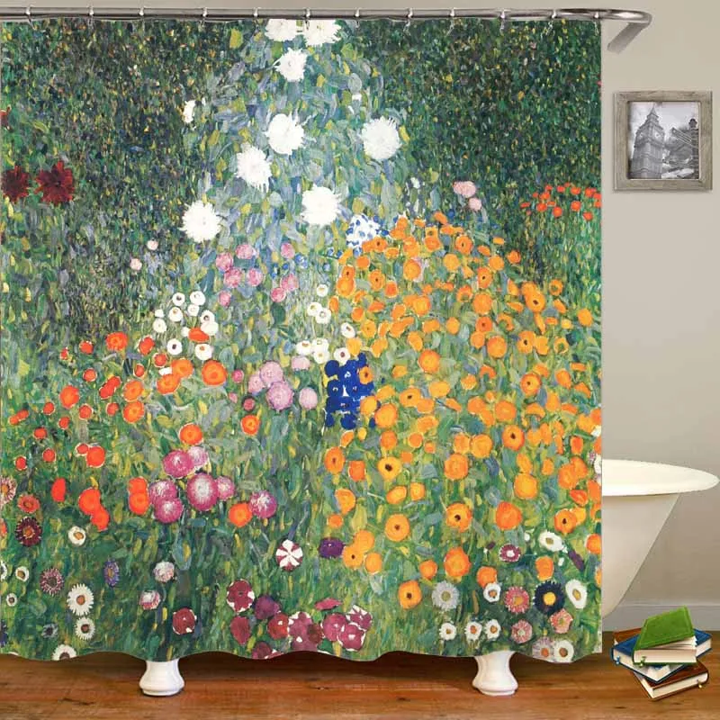 Садовая занавеска для душа Gustav Klimt с цветами ванной Набор декоративных