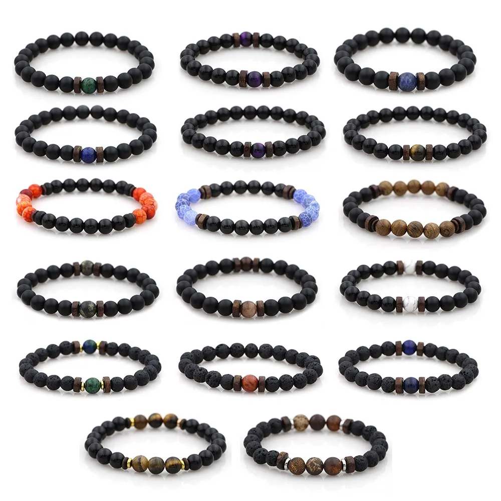 Мужские и женские браслеты из натурального чакры 8 мм лавового камня бисера