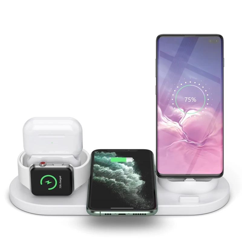 

Беспроводное зарядное устройство 3 в 1 Qi, 10 Вт, зарядная станция для iPhone 12 SE 11 XS 8, Apple Watch для Samsung Huawei Xiaomi, зарядный коврик