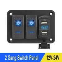2 gang rocker switch panel 1224v control breaker marine circuit dual usb port led digital voltmeter for car rv truck auto part