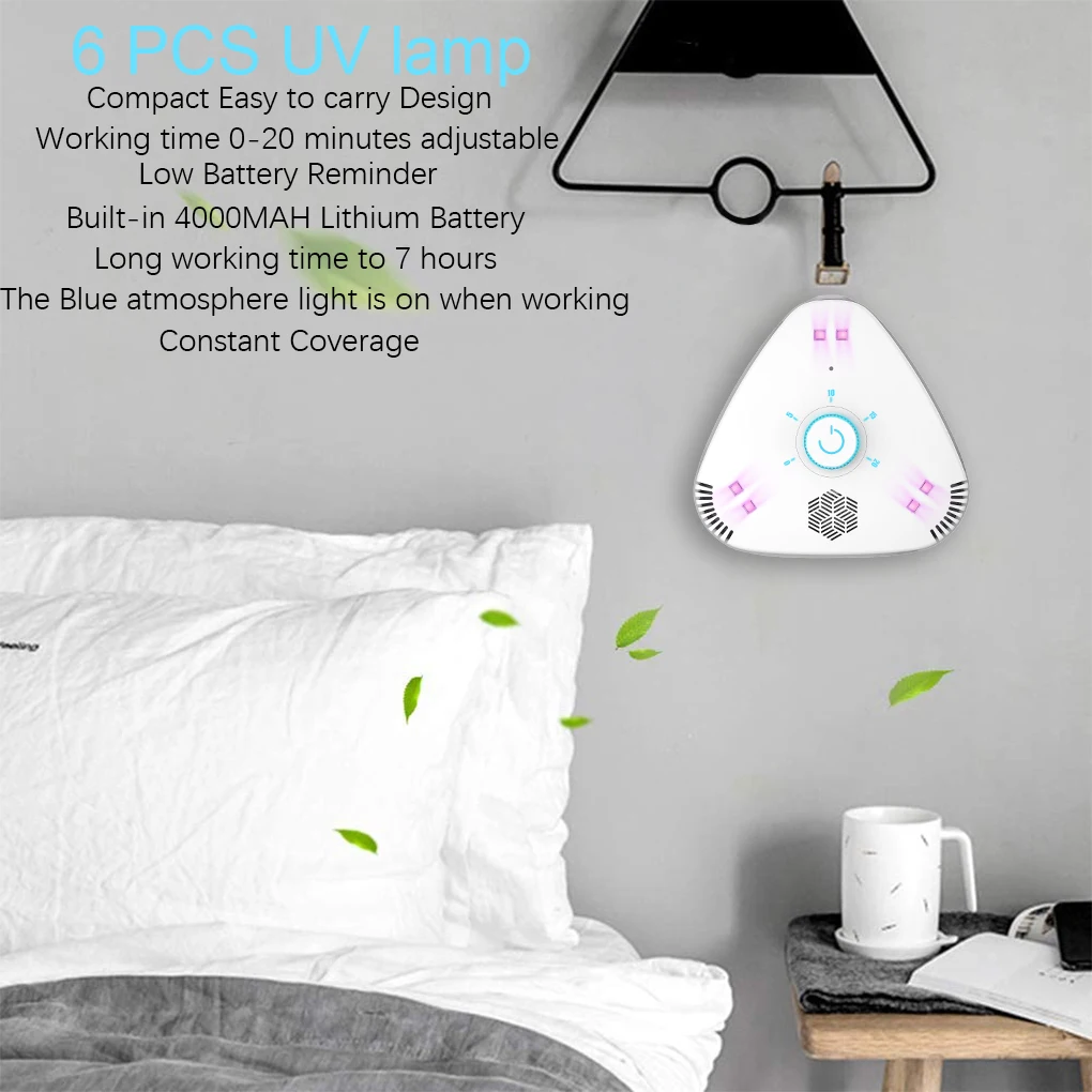 

Portable Mini Air Purifier Rechargeable UV Cleaning Machine Air Dust Odor Remover Timing Auto Light Control Negative Ions Filter