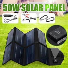 50W 12V Portable Solar Panel Folding Waterproof Charger Mobile Power Bank for Phone Battery Dual USB Port for outdoor activitie