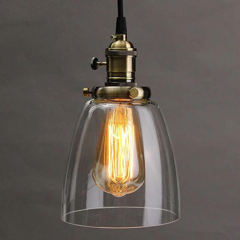 

Retro E27 Chandelier Lamp Vintage Shade Industrial Lamp Cover 2M Cord Coffee Bar Glass Cover Ceiling Pendant Light Fixture