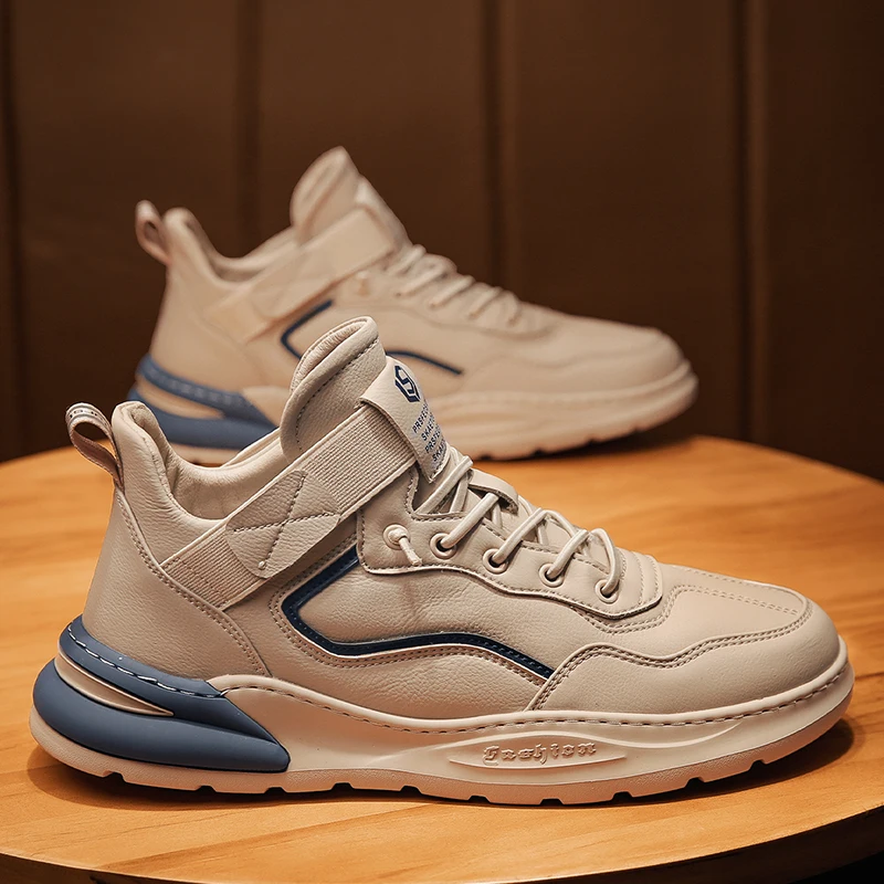 

Men's High Top Fashion Leather Sneakers Trend Hot Sale Comfortable Man Casual Shoes Outdoor Non-slip Breathable Men Shoes