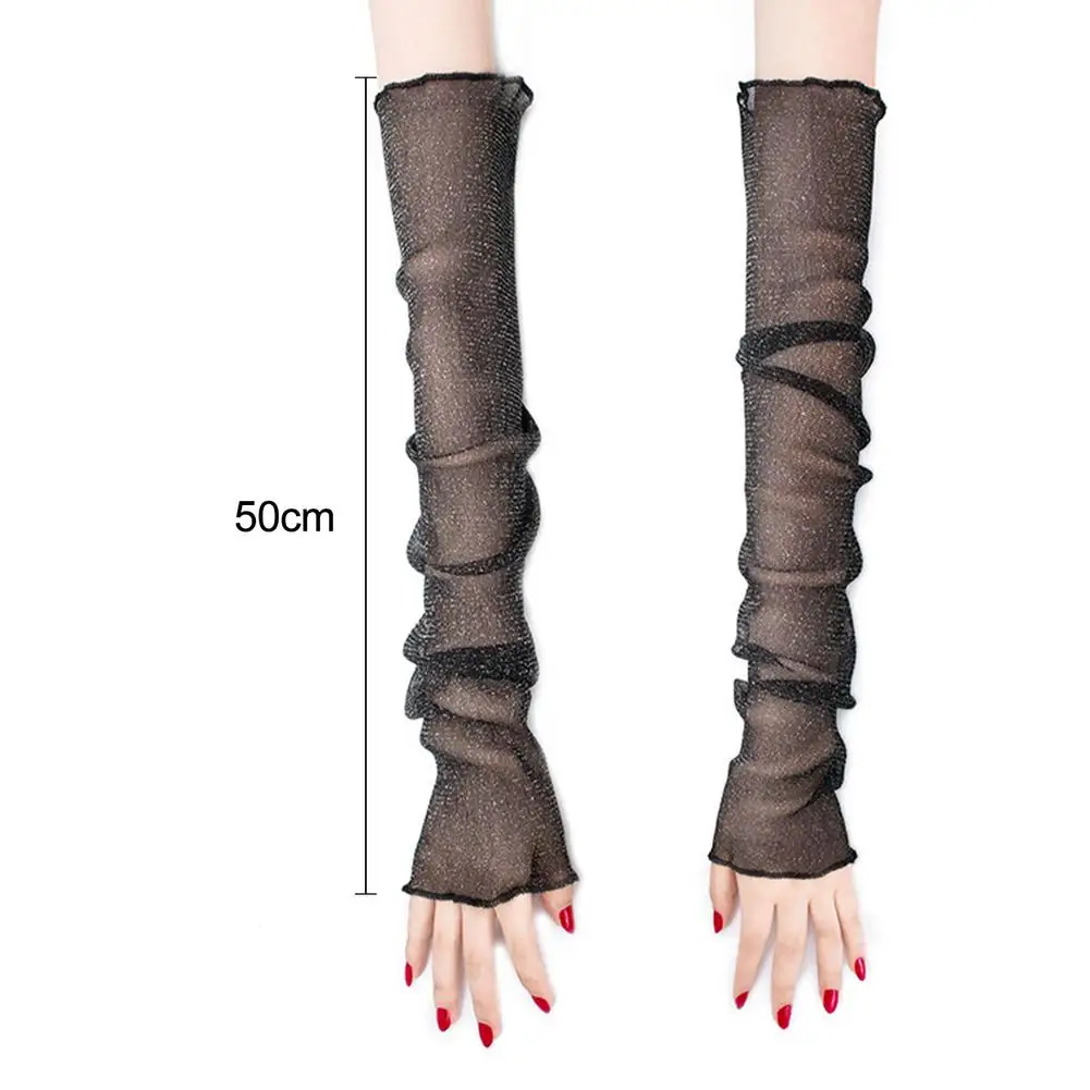 

2 Pairs Sleeves Black White Ultra-thin Sun UV Protection Cooling Warmers Mesh Tulle Sunscreen Sleeves Fingerless Arm For Outdoor