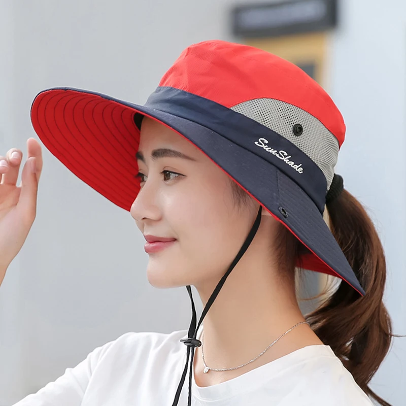 

Summer Ponytail Hat for Women UV UPF Wide Brim Breathable Sun Hat Outdoor Hiking Fishing Bucket Waterproof Boonie Hat