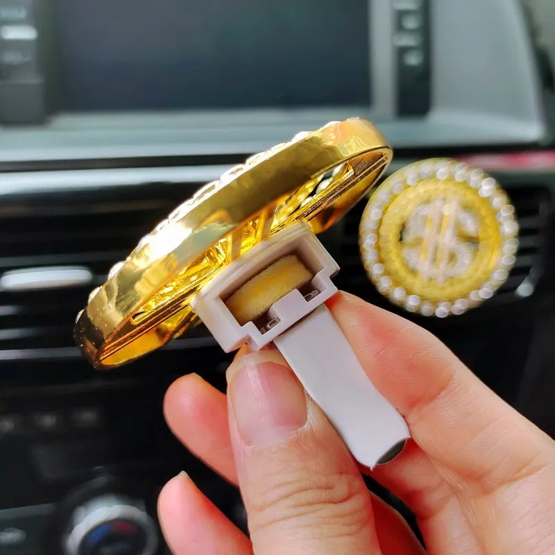 

Luxury Diamond Gold Coin Car Air Freshener Perfume Clip Creative Rotatable Dollars Gold Car Air Vent Clip Accessories Interior