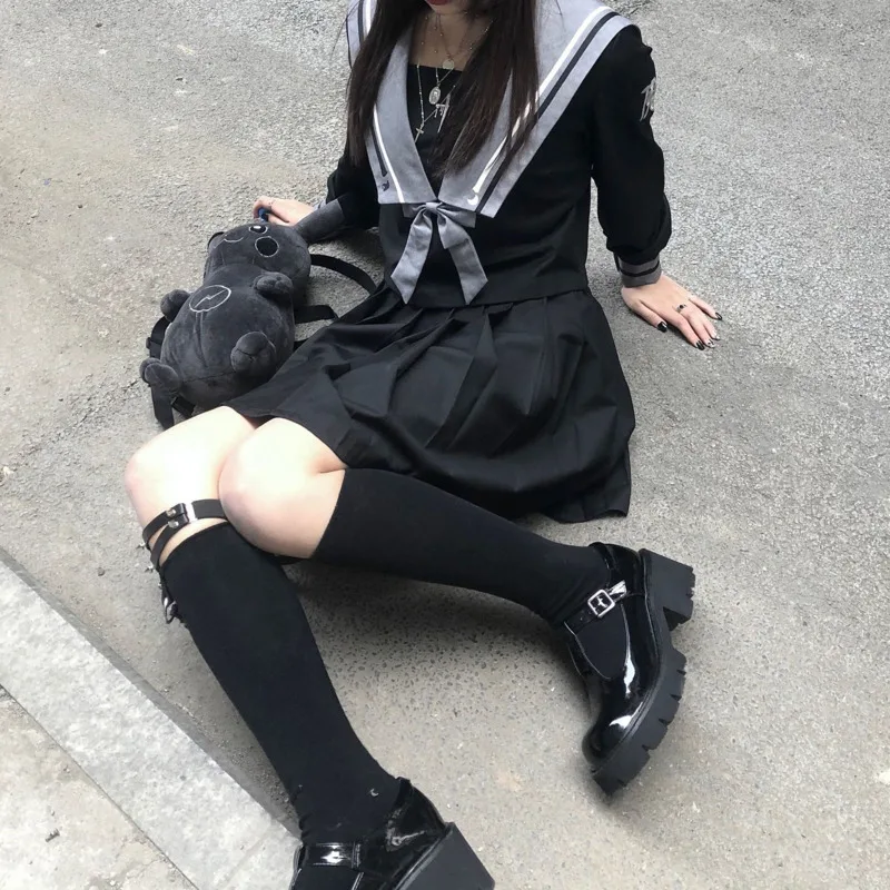 Женская юбка в японском стиле преппи рубашка с бантом трапециевидная темный