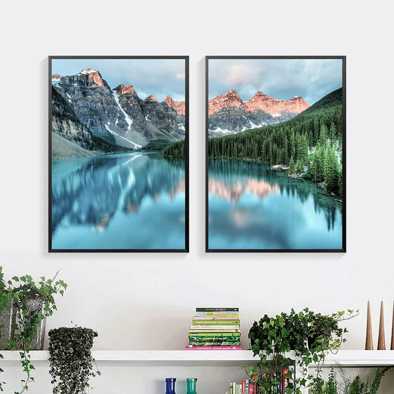 

Mountain Lake Forest Scenery Canvas Painting Scandinavian Poster Nordic Print Nature Landscape Wall Art Picture Home Decoration