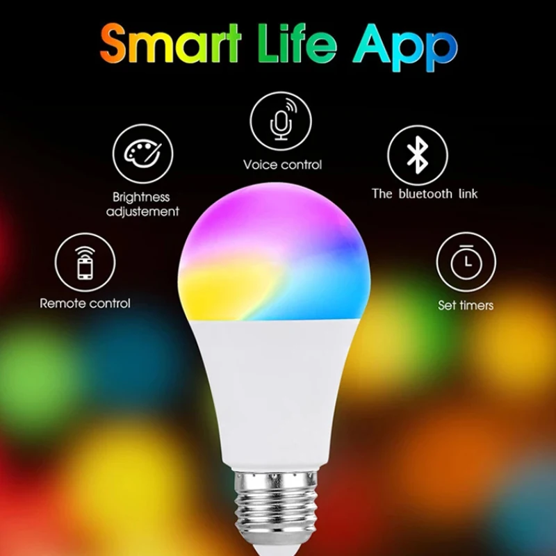 

Smart LED Light Bulb Bluetooth-compatible E27 B22 10W LED Intelligent Dimmable Night Lamp Work With Alexa Google Home Assistant