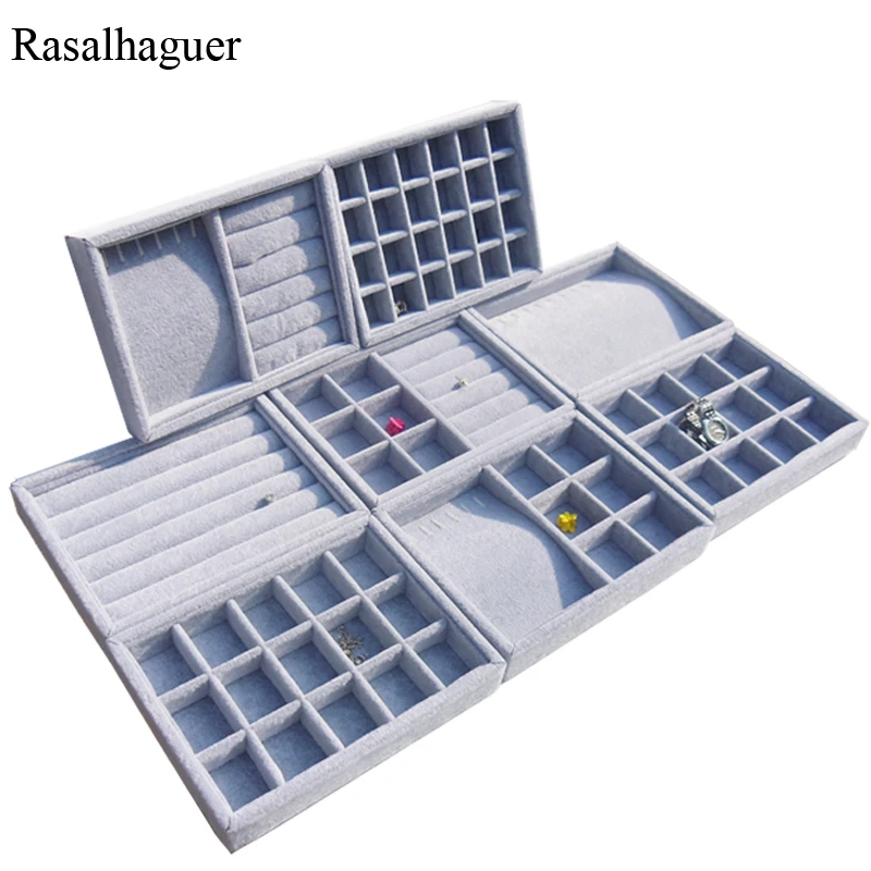 

New Arrival DIY Jewelry Box Drawer Storage Organizer Gray Soft Velvet Jewelry Packaging Display Handmade DIY Storages Trays