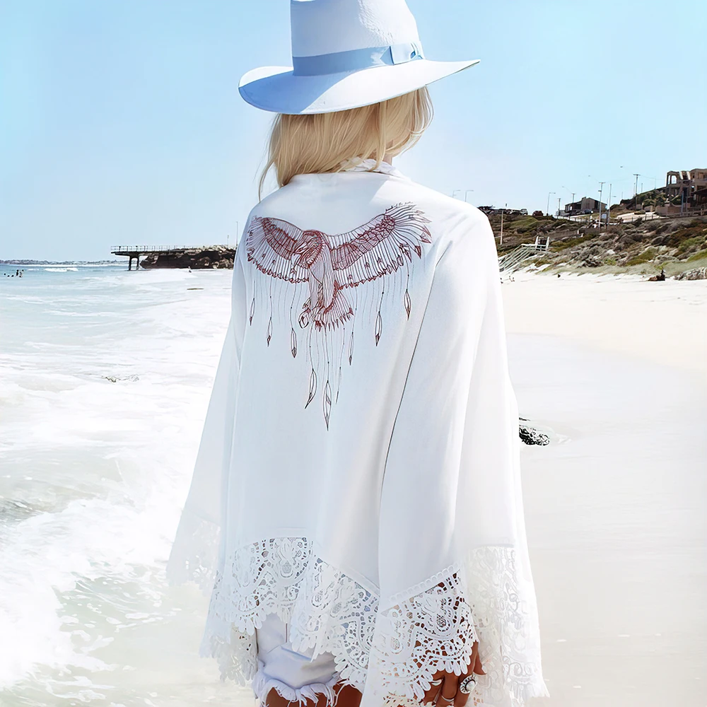 Пляжная уличная одежда с принтом Белого Орла, Обложка бикини, привлекательный кружевной кардиган с отделкой, пляжная одежда 2022, летняя Женс... от AliExpress WW
