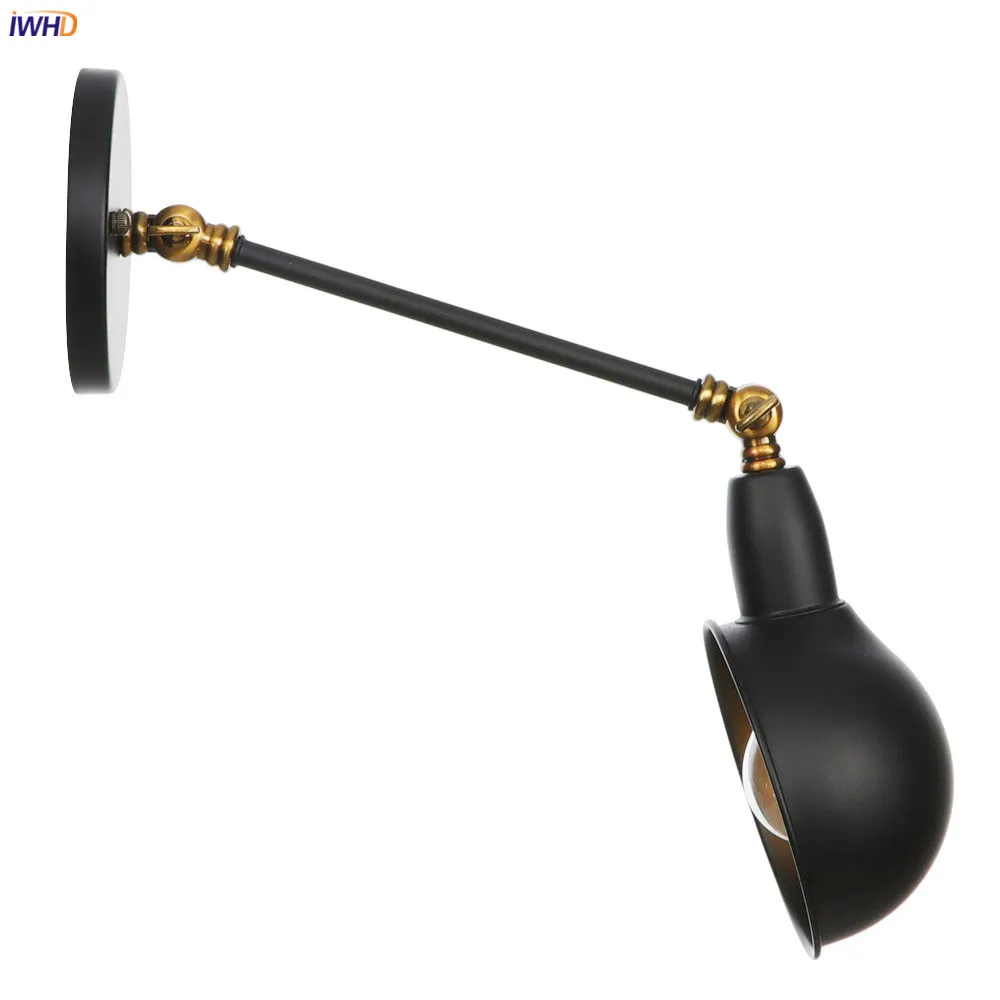 IWHD Single Swing Long Arm Wall Light Bedroom Cafe Stair Black Retro Loft Industrial Vintage Wall Lamp LED Applique Murale