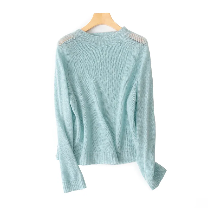 

Baby 95.8% Cashmere+4.2% Wool Alashan O-Neck Loose Hollow Seamless Sweater Autumn and Winter New Pullover Tops