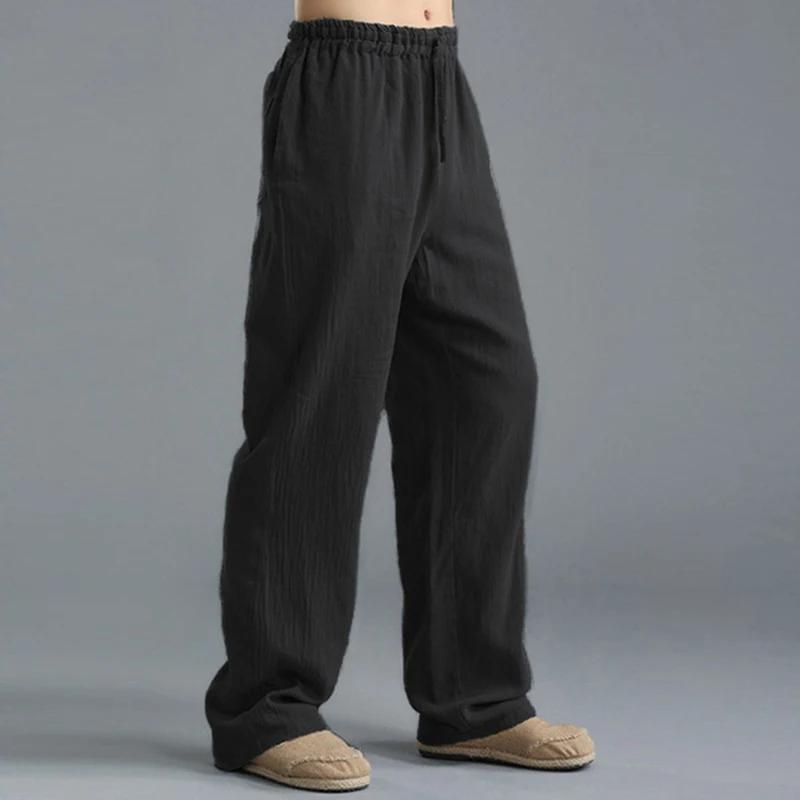 

New Men's Cotton Linen Casual Pants Fashion Summer Breathable Loose Trousers For Male Solid Elastic Waist Long Sweatpants S-5XL