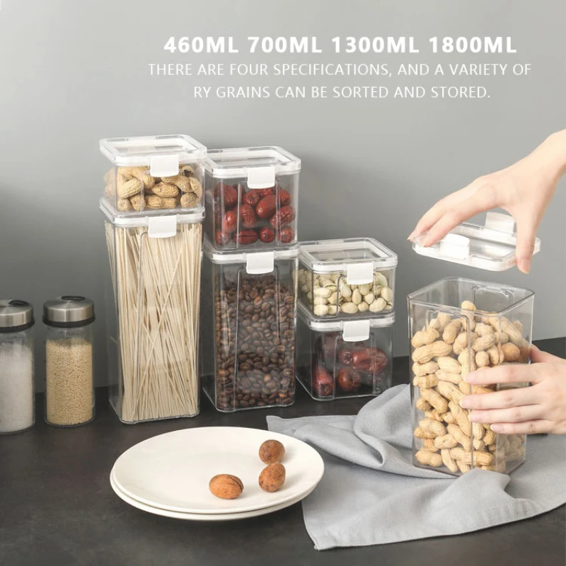 

Kitchen Food Grain Containers Transparent Sealed Storage Box Airtight Pantry Square Nut Snack Storage Box Airtight Pantry Sharpe