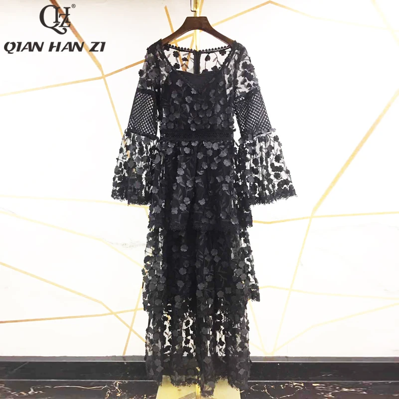 Цянь Хан Zi 2019 дизайнерское модное подиум макси платье Women'sFlare брендовая