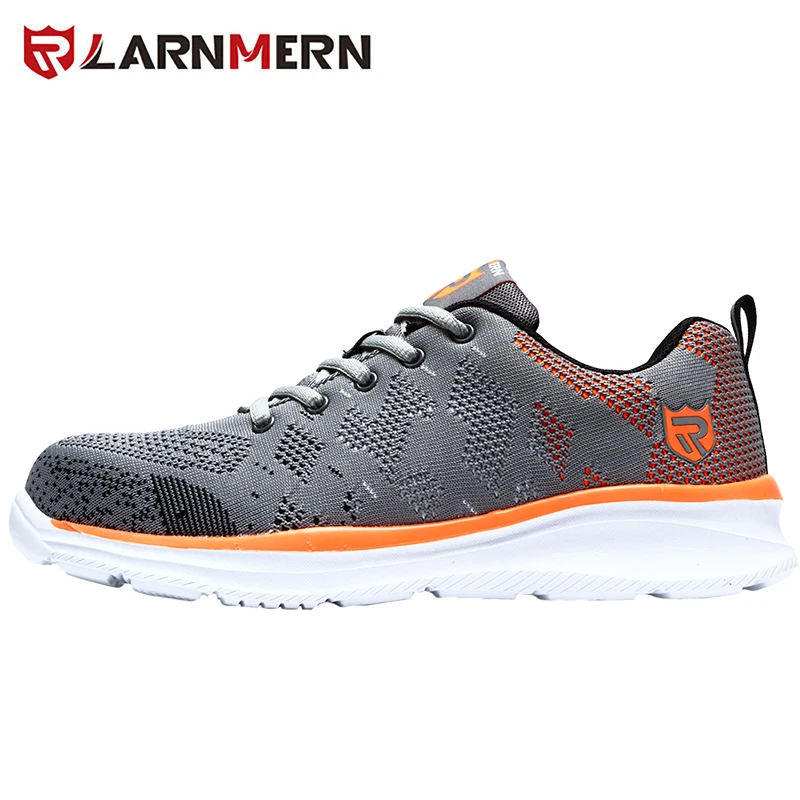 L1802-GORANGE LARNMERN/Мужская Рабочая обувь со стальным носком; легкая дышащая обувь с защитой от Разбивания и проколов; светоотражающие повседневные кроссовки - Цвет: L1802-GORANGE
