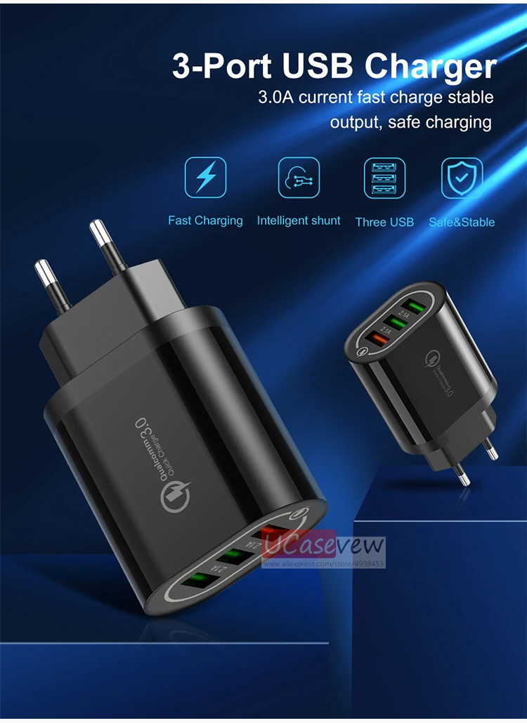 3 порта USB быстрая зарядка 5 в 2,4 А зарядное устройство 18 Вт адаптер питания для iPhone iPad samsung Xiaomi huawei QC3.0 быстрая настенная Зарядка для путешествий
