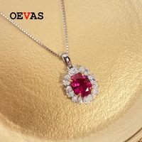 oevas 100 925 sterling silver 79mm sapphire high carbon diamond pendant necklace for women sparkling wedding fine jewelry gift