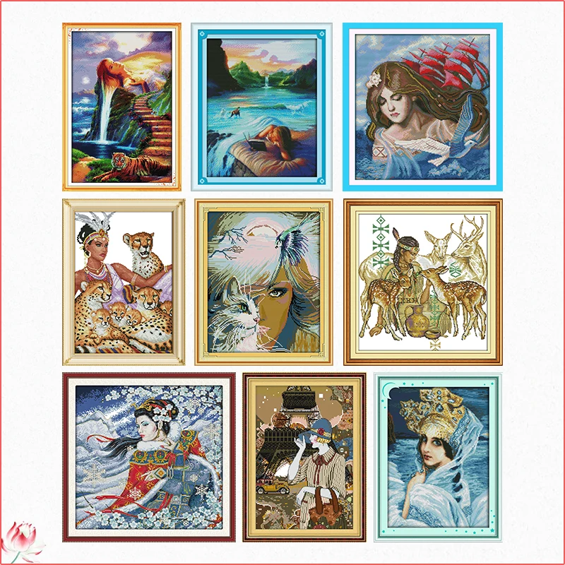 

Exotic Beauty Cross Stitch Kit 14ct 11ct Needle And Thread Embroidery Set DIY Handmade Needlework Home Decoration Gift Painting