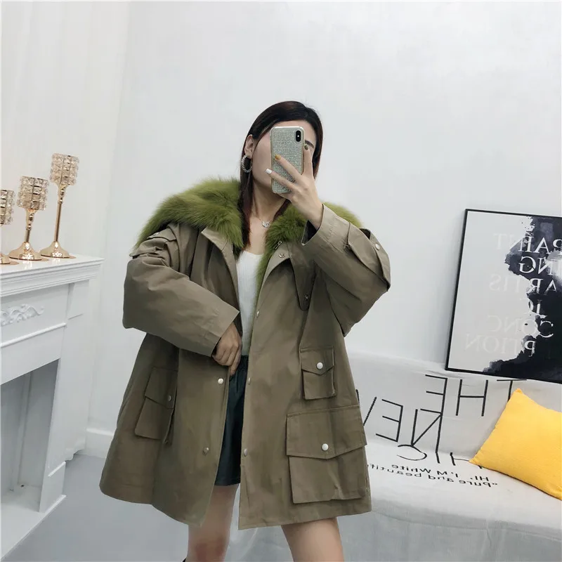 Женская зимняя куртка-парка с натуральным мехом лисы и воротником из меха