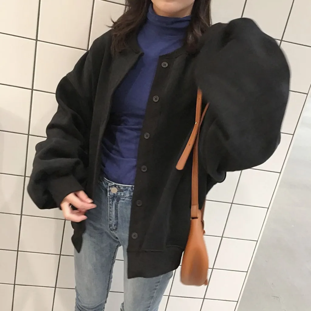 JAYCOSIN Женская однотонная куртка бомбер ретро пальто на пуговицах для весны и зимы