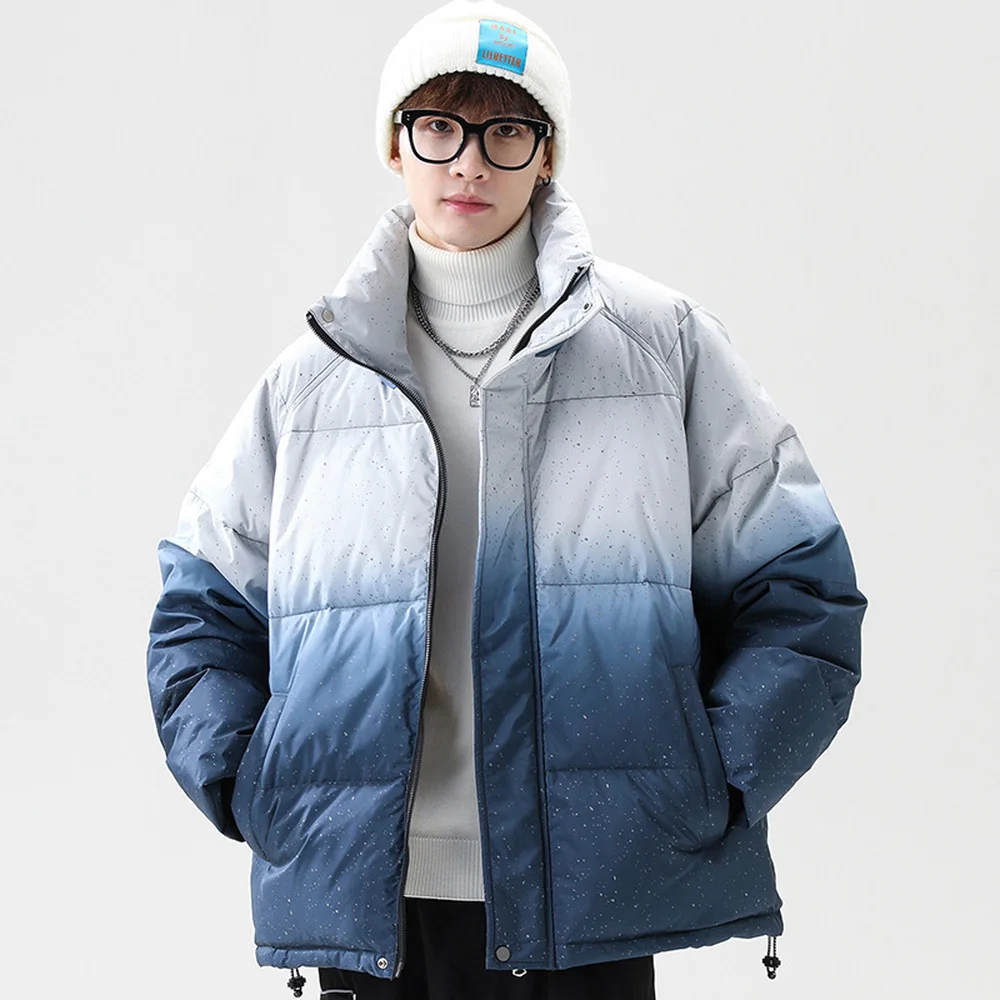 Covrlge Winter Men's Down Jacket Gradient Color New Stand-up Collar Loose Warm Personality Tide Brand Jacket Coat Male MWY045