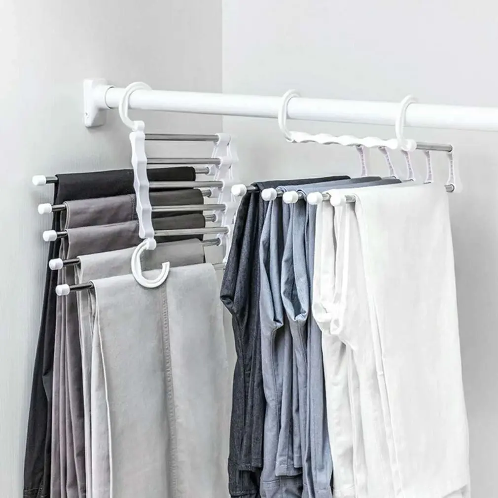 

Folding Household Wardrobe Retractable Multi-layer Hanger Hang Pants Storage Artifact Movable Sliding Clip Magic Trouser Hanger