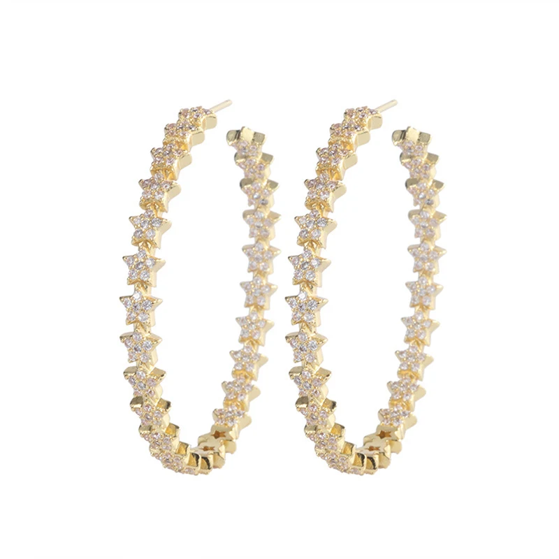 

Gold Filled Cubic Zircon Paved Star Large Hoop Earrings