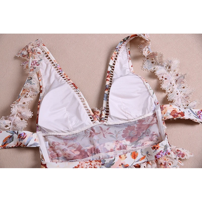 Купальник женский сплошной с пуш ап пляжная одежда большого размера принтом