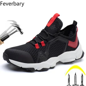 Feverbary Safety Shoes Men Steel Toe Cap Anti-smash Work Shoes Women Outdoor Hiking Trainer Non-slip Casual Sport Shoes