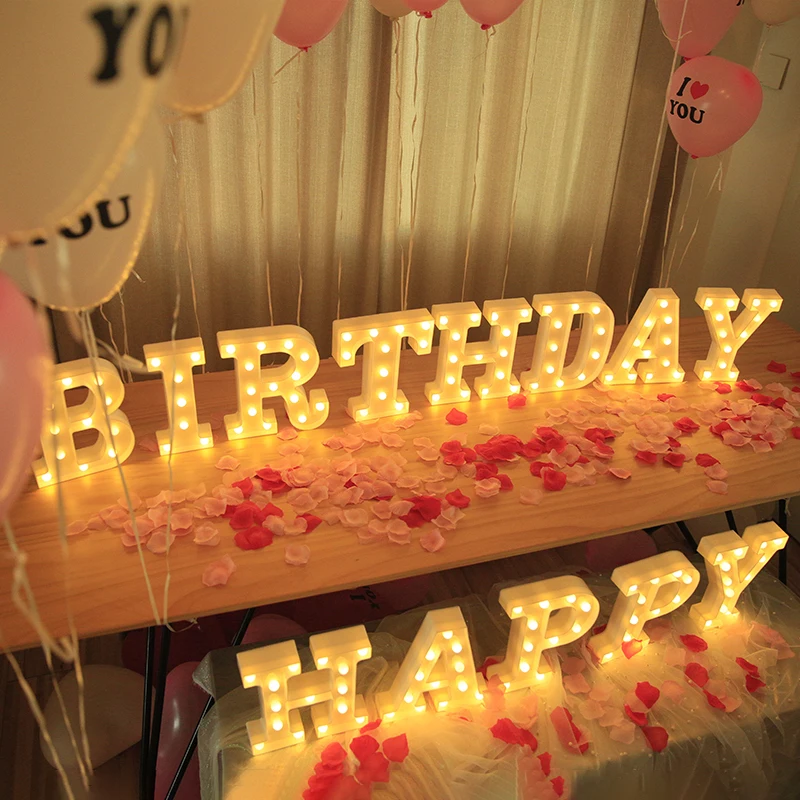 INS стиль 26 английские буквы огни Светодиодный Цифровой моделируемый свет Свадьба