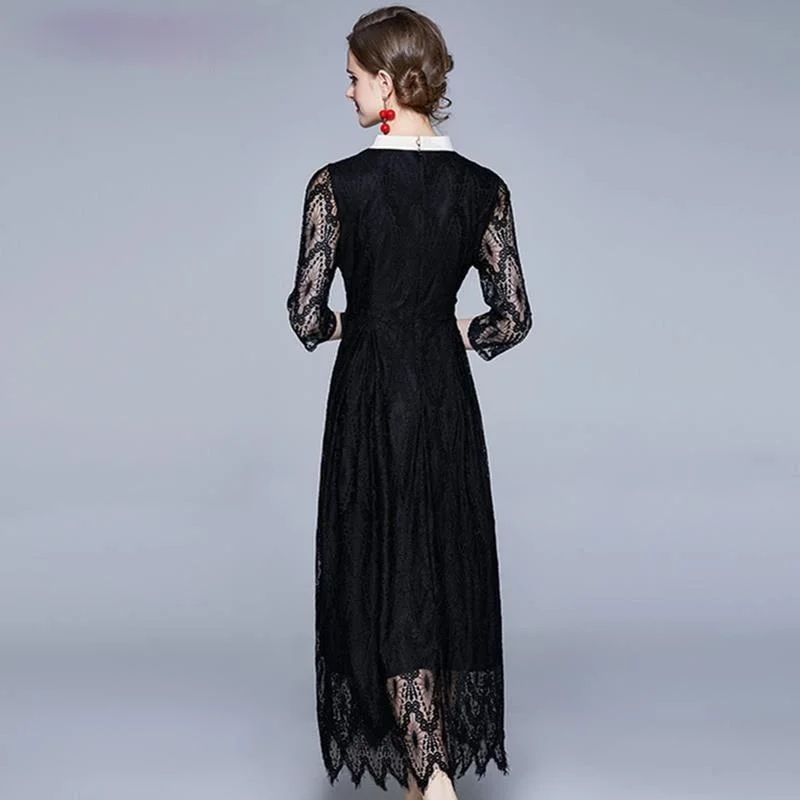 

Spring Autumn Elegant Lace Dress Festa High Quality Long Maxi Black Party Robe Femme Vintage Designer Vestidos For Women