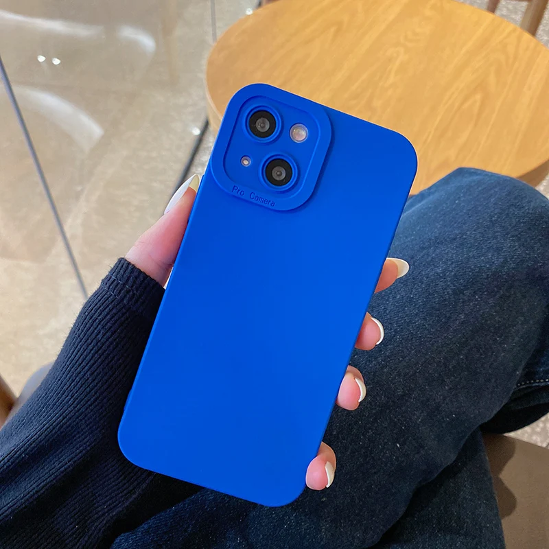 

Luxury Klein Blue Liquid Silicone Matte Case For iPhone 13 12 11 Pro Max XS X XR Camera Protector Shockproof Soft Cover