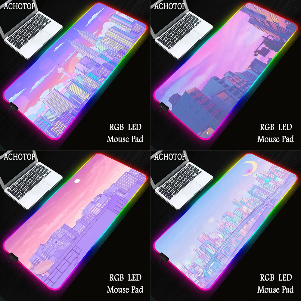 

Pink Kawaii Moon landscape aesthetics art Anime Mouse Mat RGB Gaming Mouse pad as Christmas gift 40x90 for Child and Girlfriend