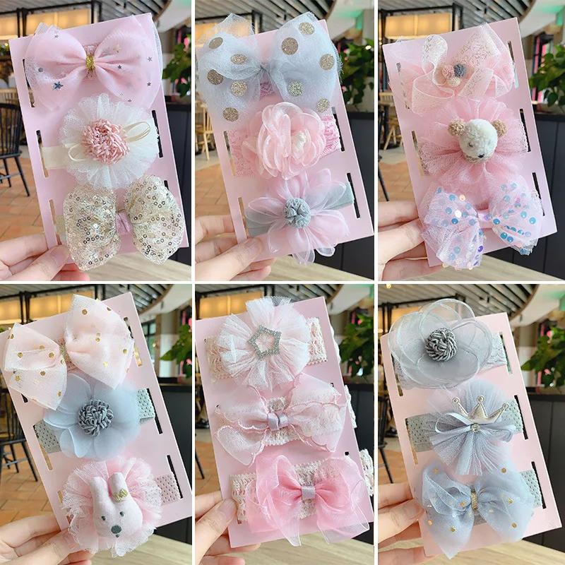 

3pc Girls Cute Children Bow Hairpin Flower Hair Clips Kids Hair Accessories Princess Headband Hair Ornament Barrettes Jewelry