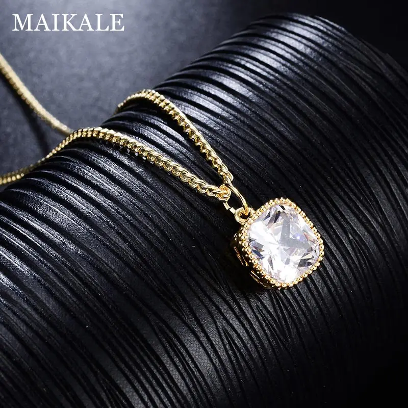 Женское простое золотое ожерелье MAIKALE с квадратным кубическим цирконием класса
