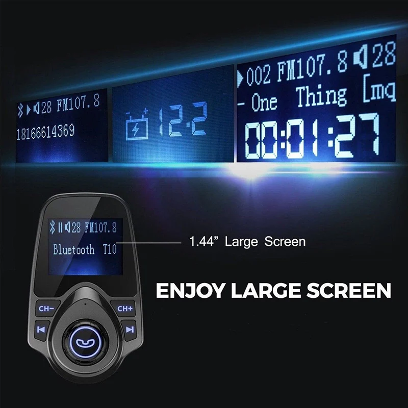 Автомобильный комплект с громкой связью, bluetooth, MP3-плеер, 1,44 дюймов, ЖК-дисплей, fm-передатчик, Авто bluetooth, Aux адаптер, 2.1A, USB зарядное устройство