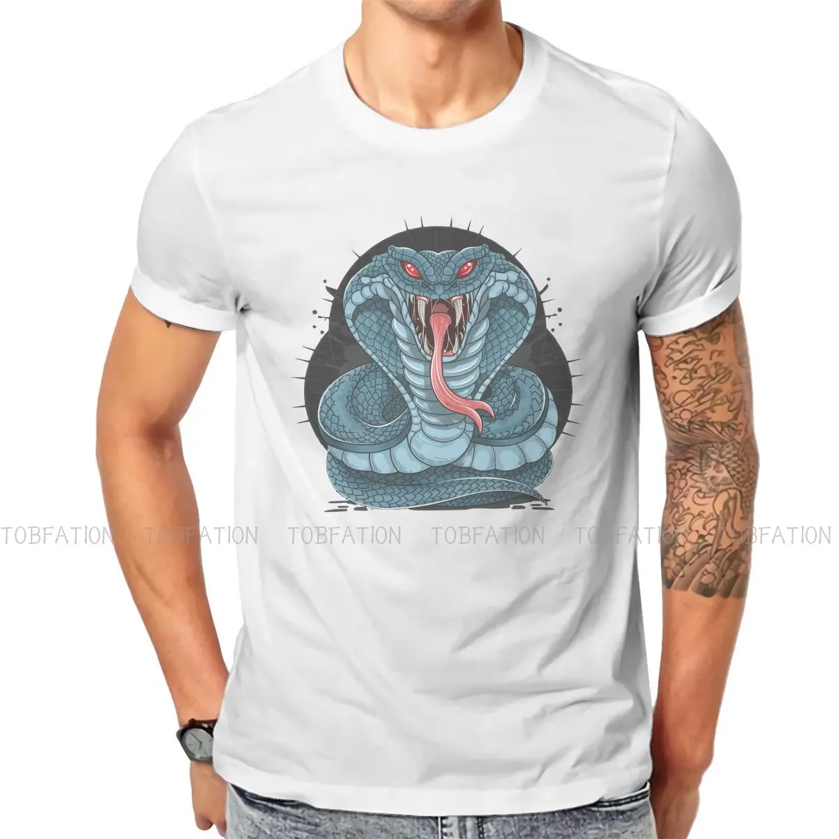 

Cobra Snake Full Body Blue Round Collar TShirt Pure Cotton Original T Shirt Men Tops Individuality Fluffy